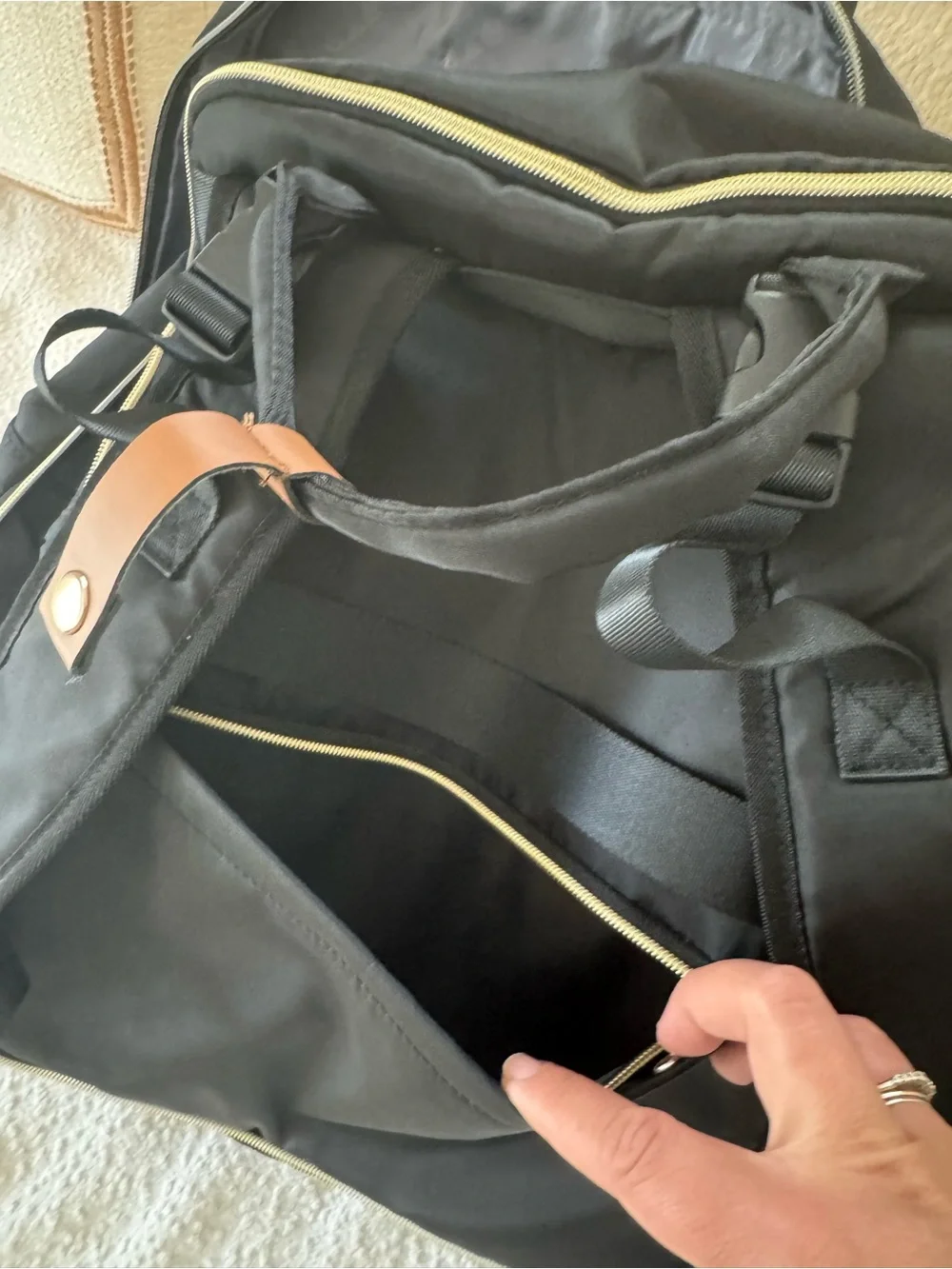 Black, Cream & Brown Quilted Front Diaper Backpack